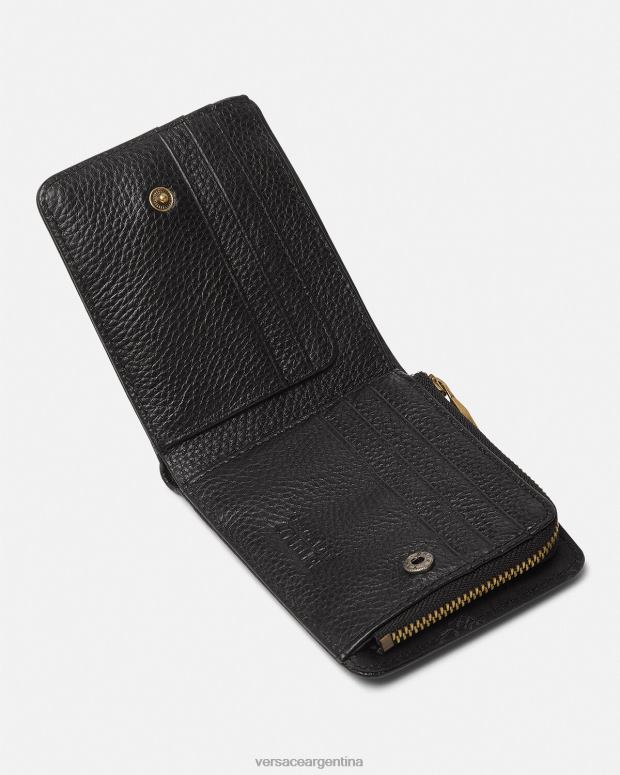 hombres Versace negro cartera plegable con logo y broche accesorios 4F6042474