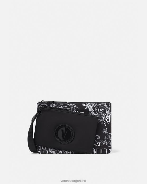 hombres Versace negro y gris bolso de mano Couture con doble logo y emblema en V accesorios 4F6042496