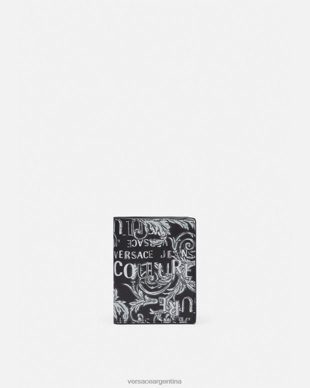 hombres Versace negro y gris cartera plegable alta con logo Couture accesorios 4F6042518