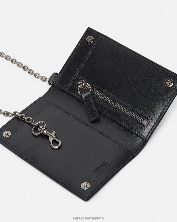 hombres Versace negro y gris tarjetero con cadena y firma la greca accesorios 4F6041652