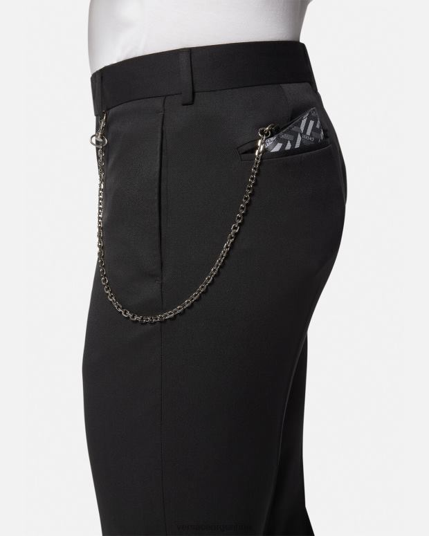 hombres Versace negro y gris tarjetero con cadena y firma la greca accesorios 4F6041652