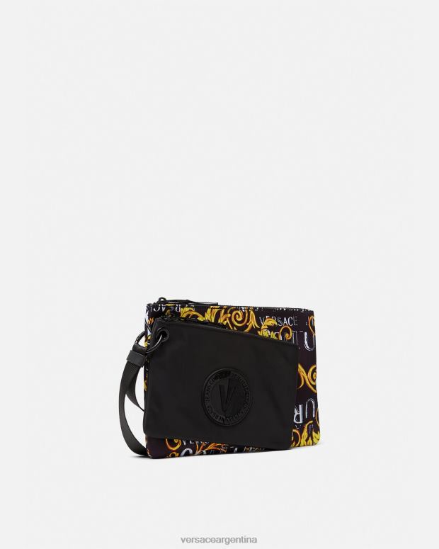 hombres Versace oro negro bolso de mano Couture con doble logo y emblema en V accesorios 4F6042497