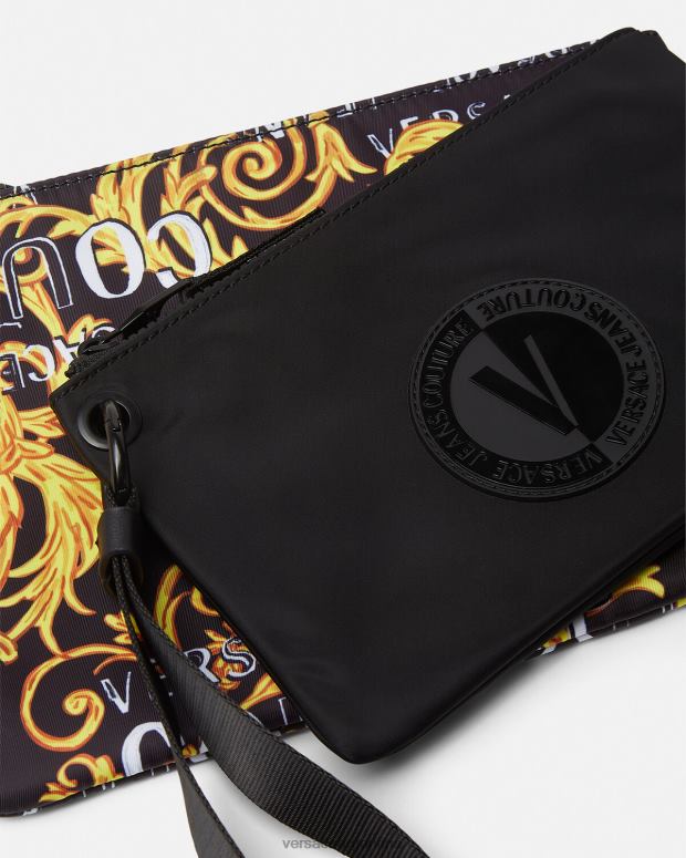 hombres Versace oro negro bolso de mano Couture con doble logo y emblema en V accesorios 4F6042497