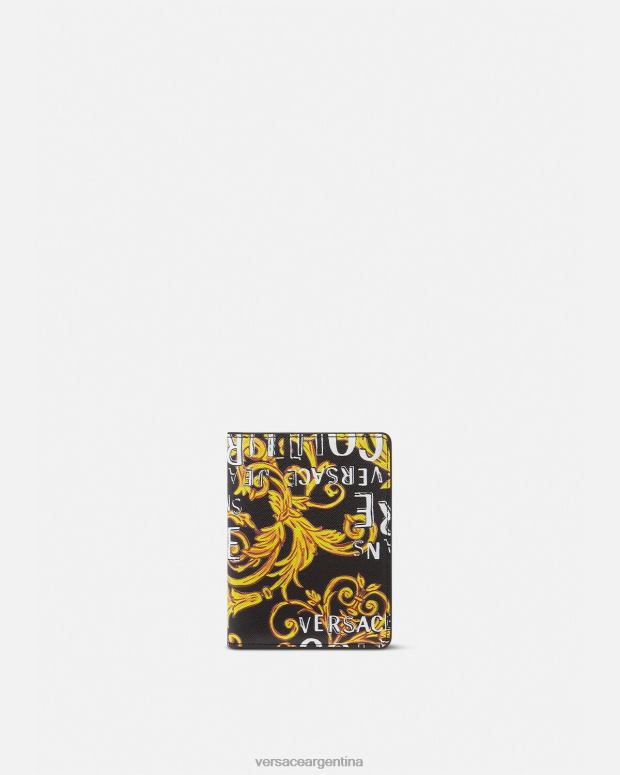 hombres Versace oro negro cartera plegable alta con logo Couture accesorios 4F6042519