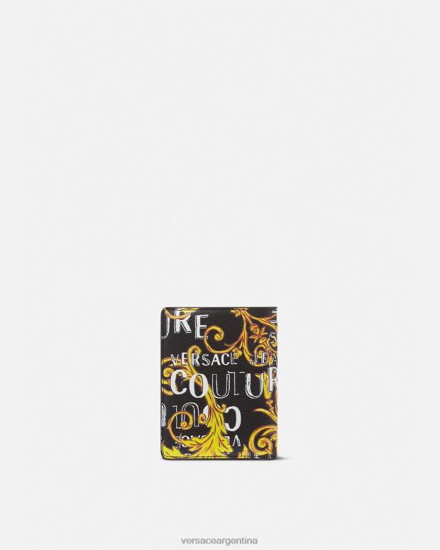 hombres Versace oro negro cartera plegable alta con logo Couture accesorios 4F6042519