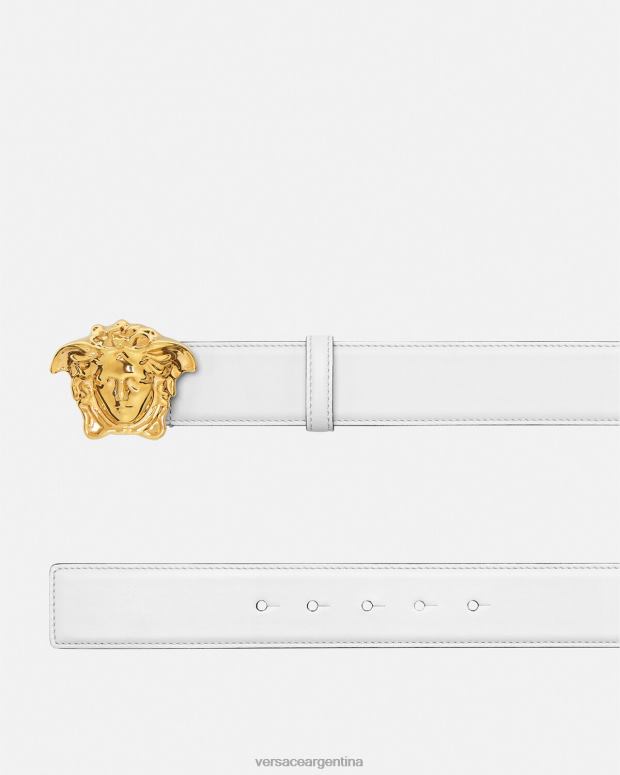 hombres Versace Oro blanco cinturón de piel de medusa accesorios 4F6041622