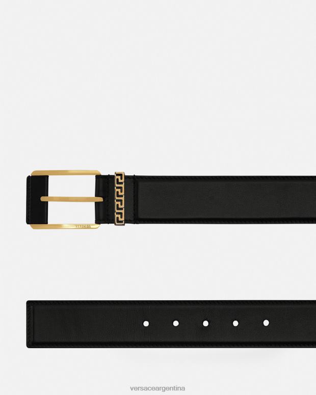 hombres Versace negro cinturón de piel con detalle de Greca accesorios 4F6041615