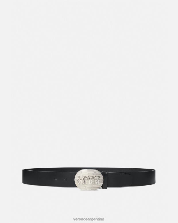 hombres Versace negro y plata cinturón de rodeo con logo accesorios 4F6042511