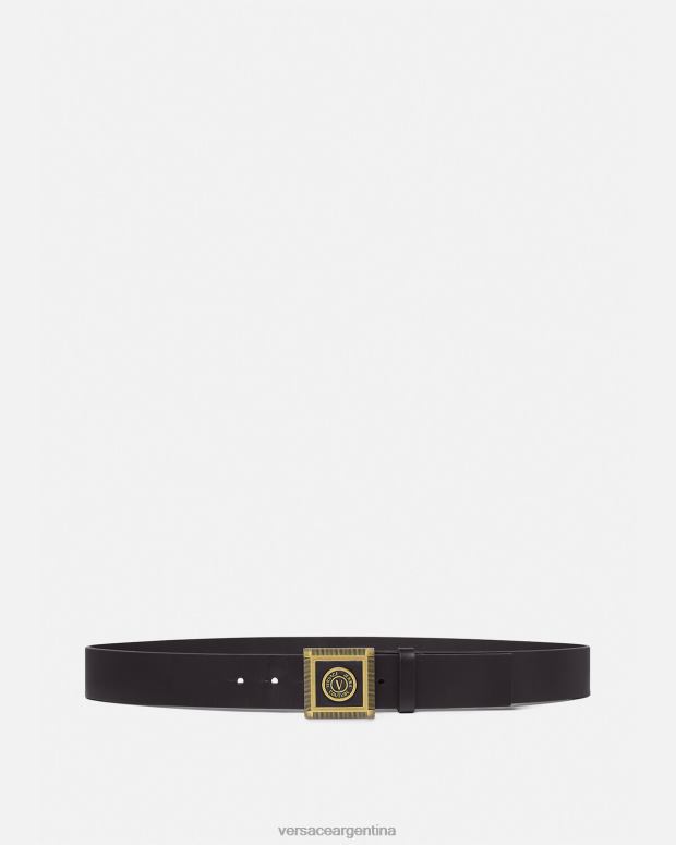 hombres Versace oro negro cinturón con emblema en V accesorios 4F6042504