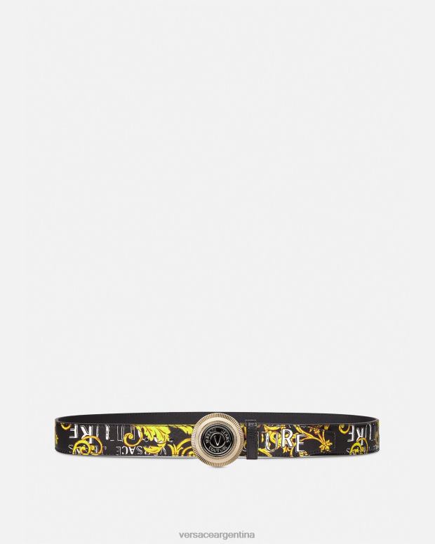 hombres Versace oro negro cinturón redondo de alta costura con logo y emblema en V accesorios 4F6042512