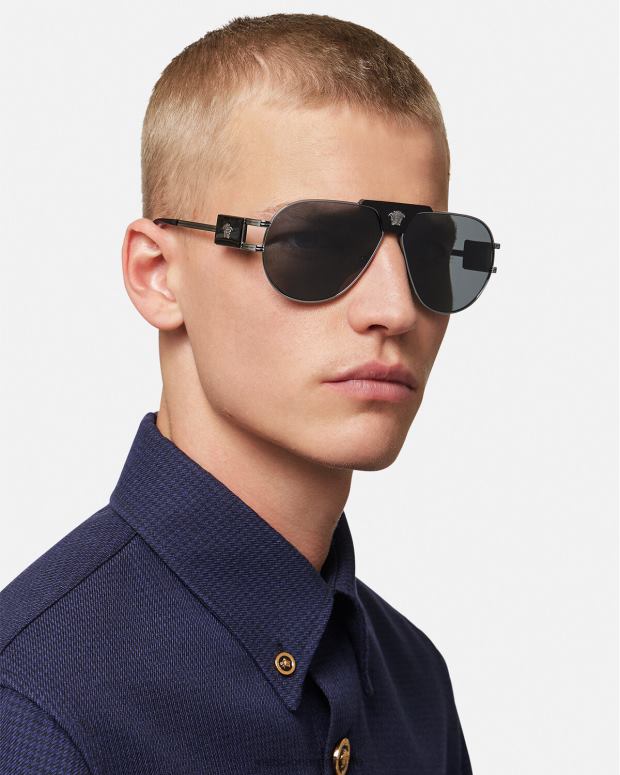 hombres Versace negro gafas de sol de aviador de proyecto especial accesorios 4F6041668