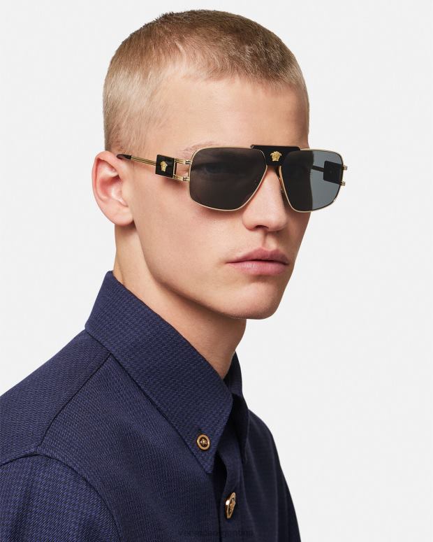 hombres Versace negro gafas de sol de aviador de proyecto especial accesorios 4F6041672