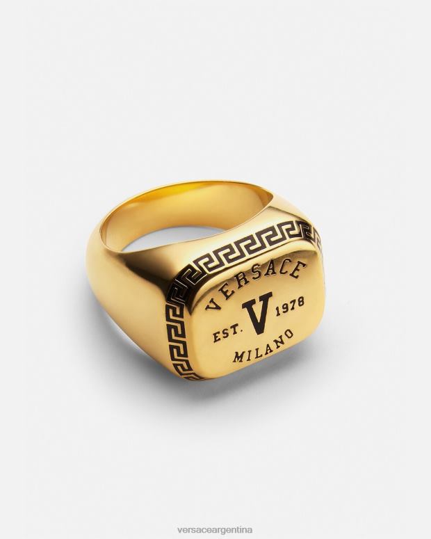 hombres Versace oro negro anillo con logo universitario accesorios 4F6041699