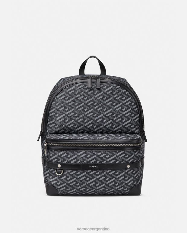 hombres Versace negro y gris mochila con la firma la greca bolsas 4F6041487