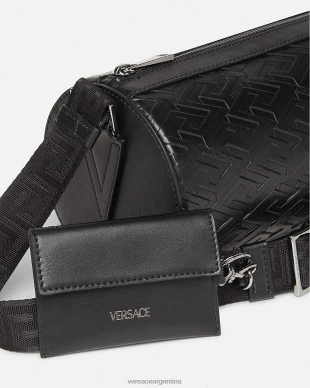 hombres Versace negro bolso bandolera con firma la greca bolsas 4F6041482