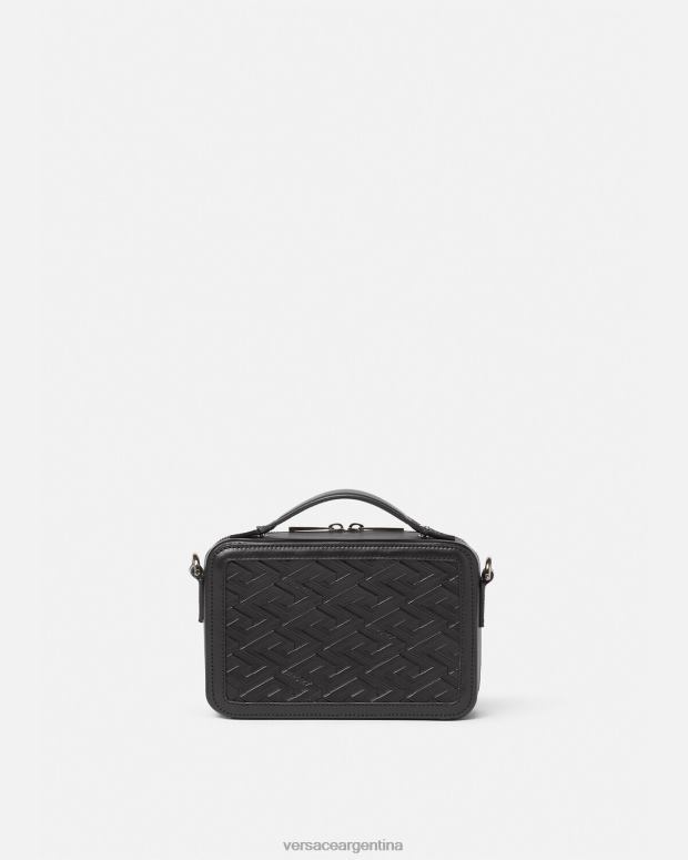 hombres Versace negro bolso bandolera pequeño con firma la greca bolsas 4F6041479