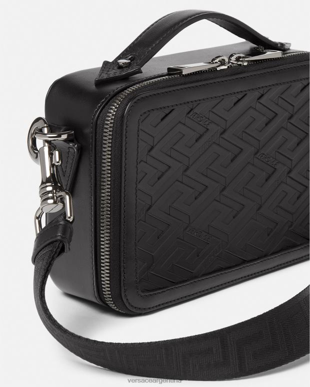 hombres Versace negro bolso bandolera pequeño con firma la greca bolsas 4F6041479