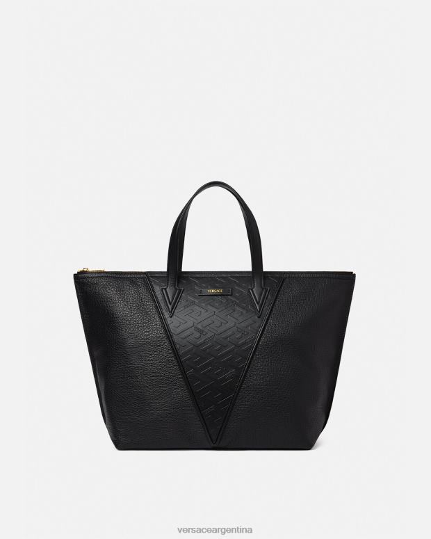 hombres Versace negro bolso tote con firma V Greca bolsas 4F6041490