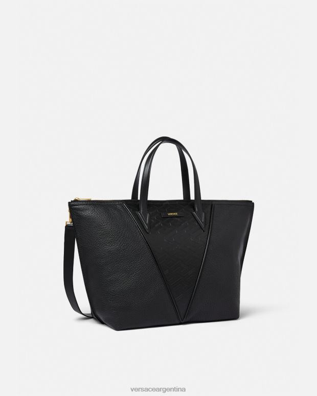 hombres Versace negro bolso tote con firma V Greca bolsas 4F6041490