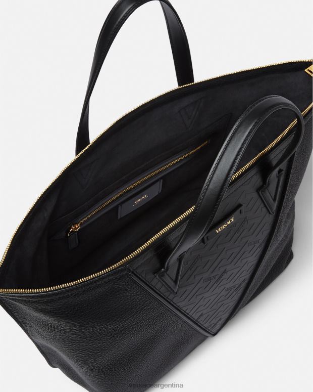 hombres Versace negro bolso tote con firma V Greca bolsas 4F6041490