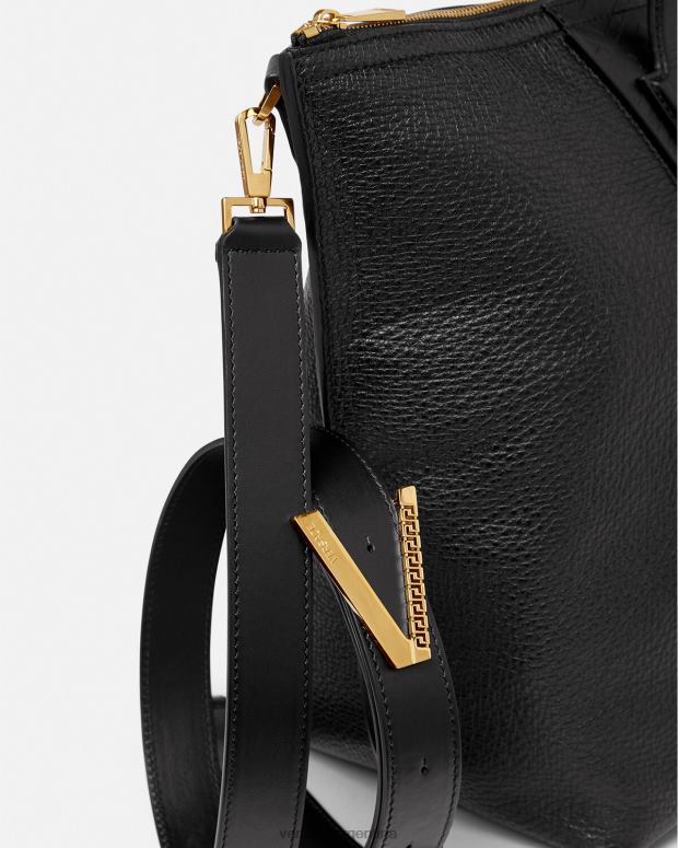hombres Versace negro bolso tote con firma V Greca bolsas 4F6041490