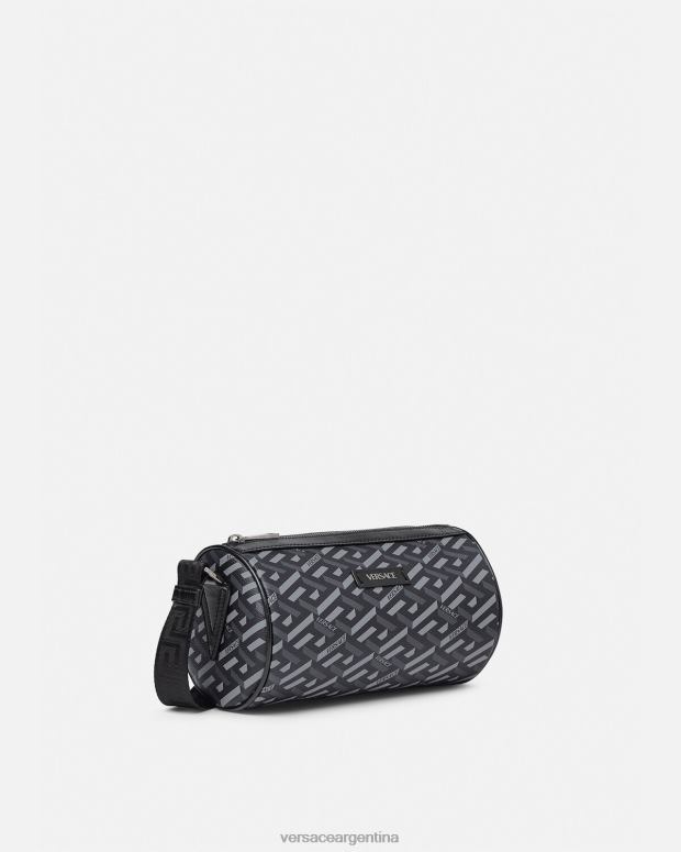 hombres Versace negro y gris bolso bandolera con firma la greca bolsas 4F6041485