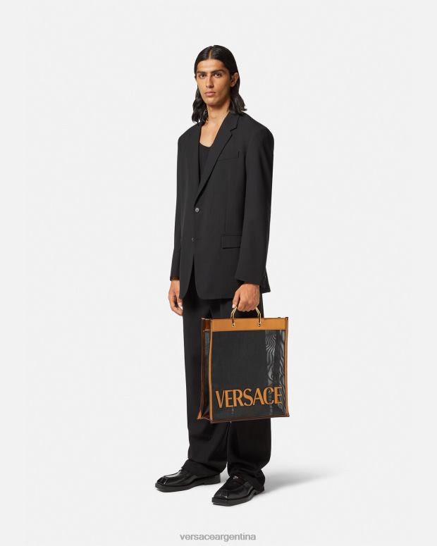 hombres Versace negro y caramelo bolso shopper alto bolsas 4F6041509
