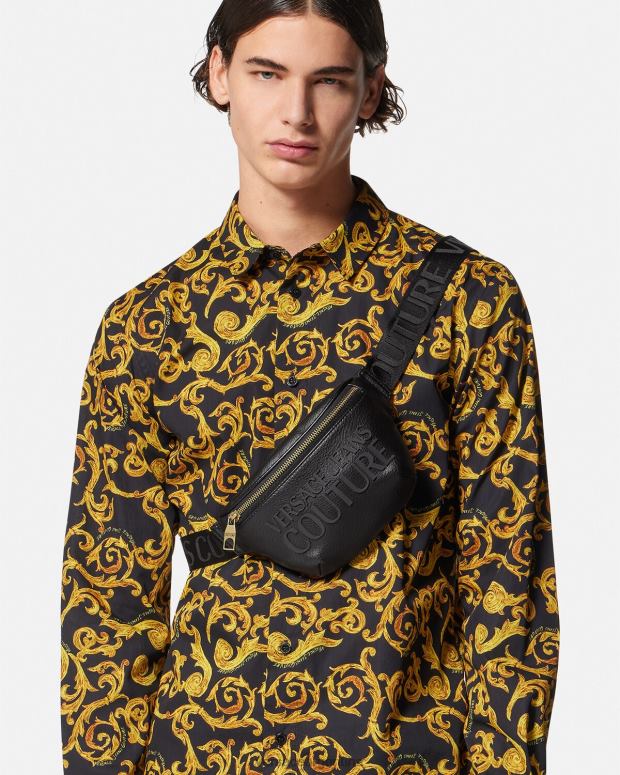hombres Versace negro riñonera con logo bolsas 4F6042471