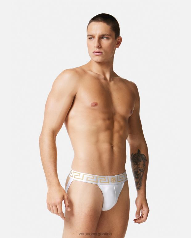 hombres Versace Oro blanco suspensorio con borde de greca ropa interior y ropa de playa 4F6041776