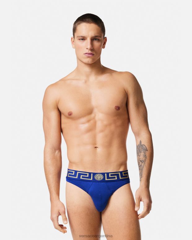 hombres Versace azul tanga con borde de greca ropa interior y ropa de playa 4F6041773