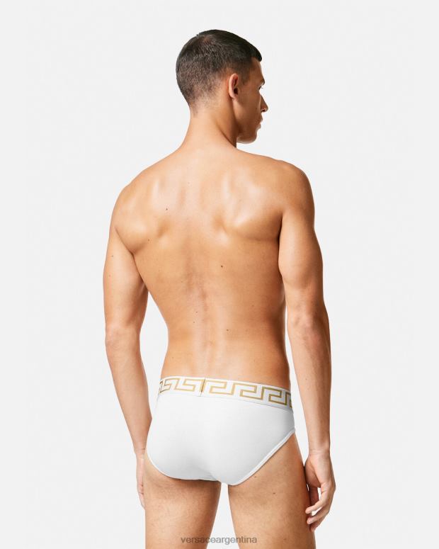 hombres Versace blanco y negro y gris paquete de 3 calzoncillos con borde con Greca ropa interior y ropa de playa 4F6041779