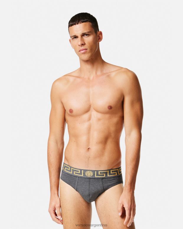 hombres Versace gris negro pack de 2 calzoncillos con borde con greca ropa interior y ropa de playa 4F6041783