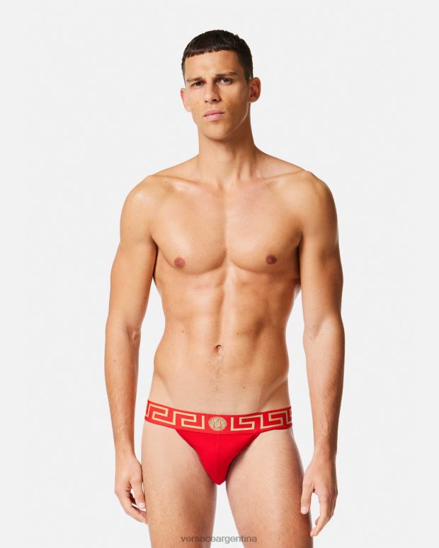 hombres Versace rojo suspensorio con borde de greca ropa interior y ropa de playa 4F6041775