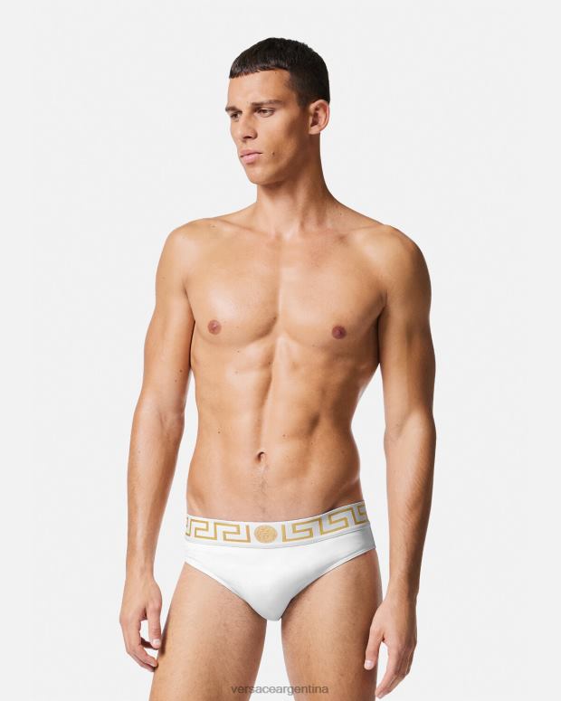 hombres Versace Oro blanco braguitas de baño con borde de greca ropa interior y ropa de playa 4F6041797