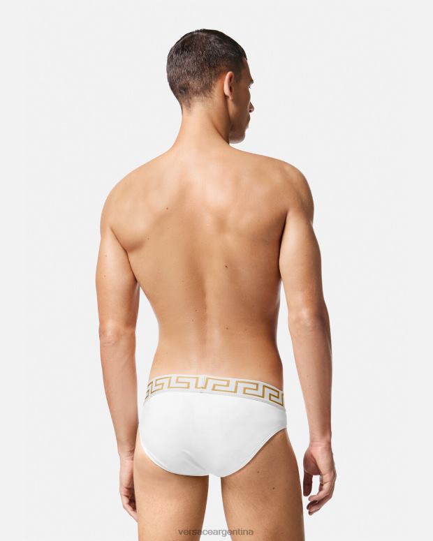 hombres Versace Oro blanco braguitas de baño con borde de greca ropa interior y ropa de playa 4F6041797