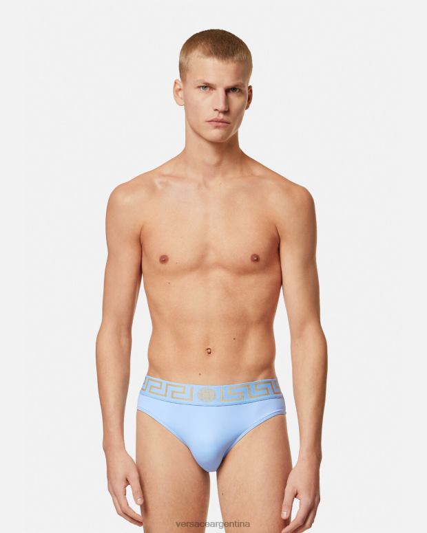 hombres Versace azul claro braguitas de baño con borde de greca ropa interior y ropa de playa 4F6041798