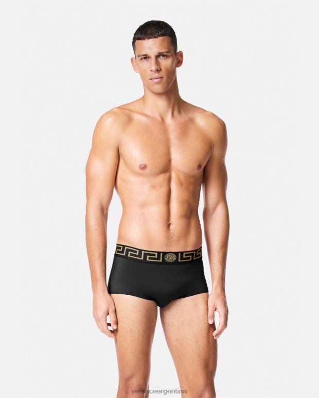 hombres Versace negro bañador con borde de greca ropa interior y ropa de playa 4F6041807