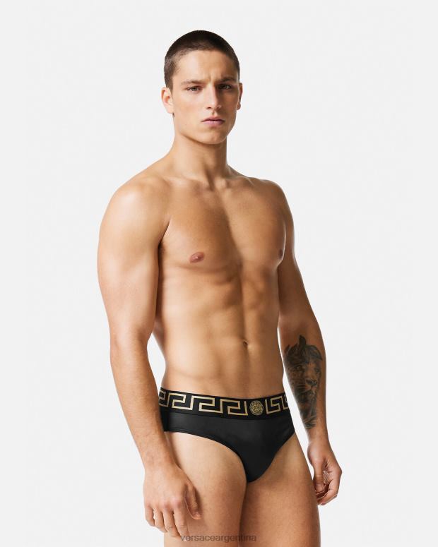 hombres Versace negro braguitas de baño con borde de greca ropa interior y ropa de playa 4F6041815