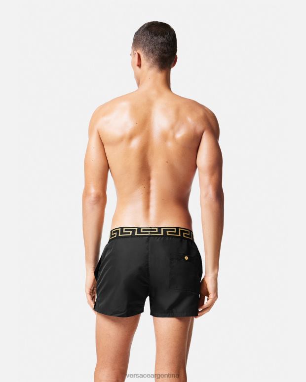 hombres Versace negro shorts de baño con borde de greca ropa interior y ropa de playa 4F6041813