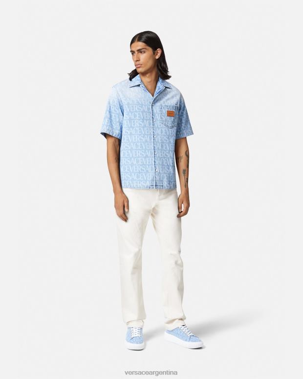 hombres Versace azul camisa vaquera integral ropa 4F6041283