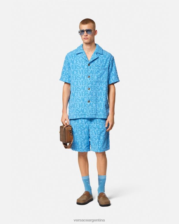 hombres Versace azul claro sobrecamisa de toalla ropa 4F6041280