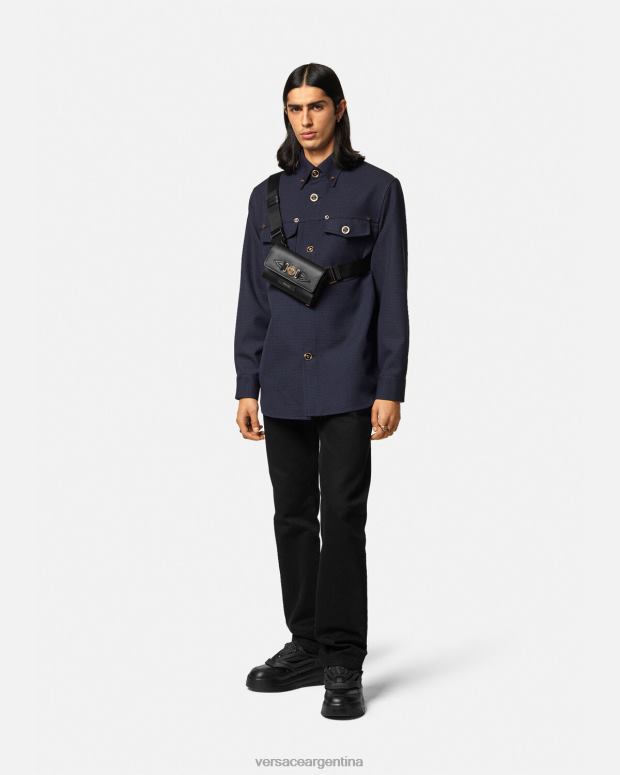 hombres Versace azul sobrecamisa con estampado de pata de gallo y medusa ropa 4F6041322