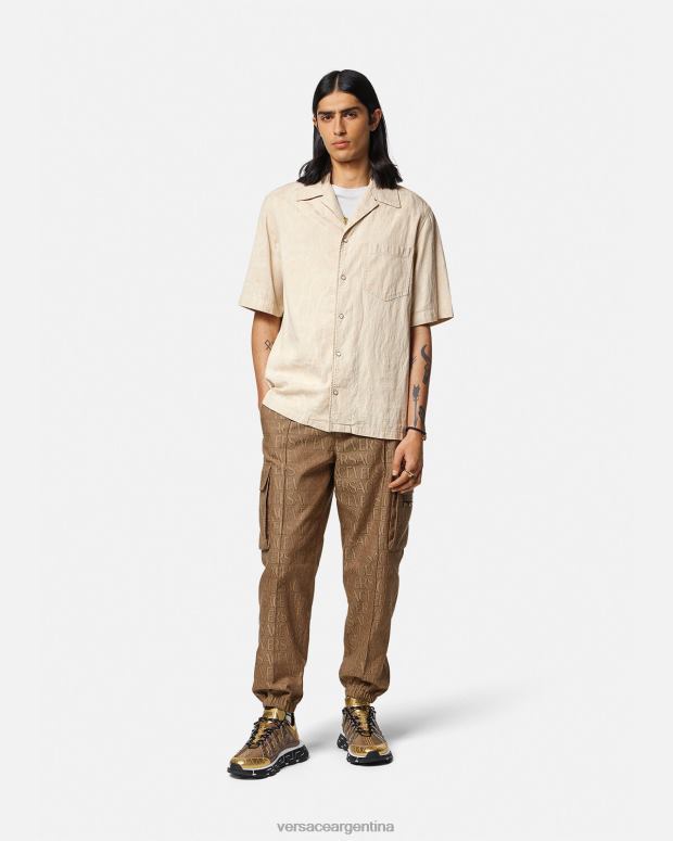 hombres Versace beige camisa de cambray con silueta barroca ropa 4F6041291