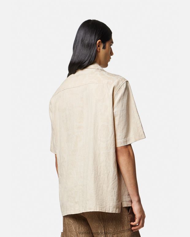 hombres Versace beige camisa de cambray con silueta barroca ropa 4F6041291