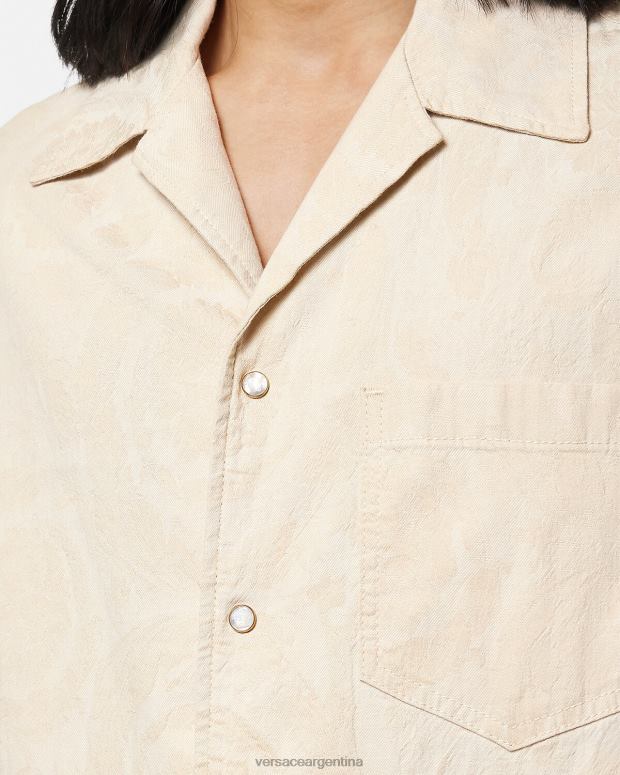 hombres Versace beige camisa de cambray con silueta barroca ropa 4F6041291