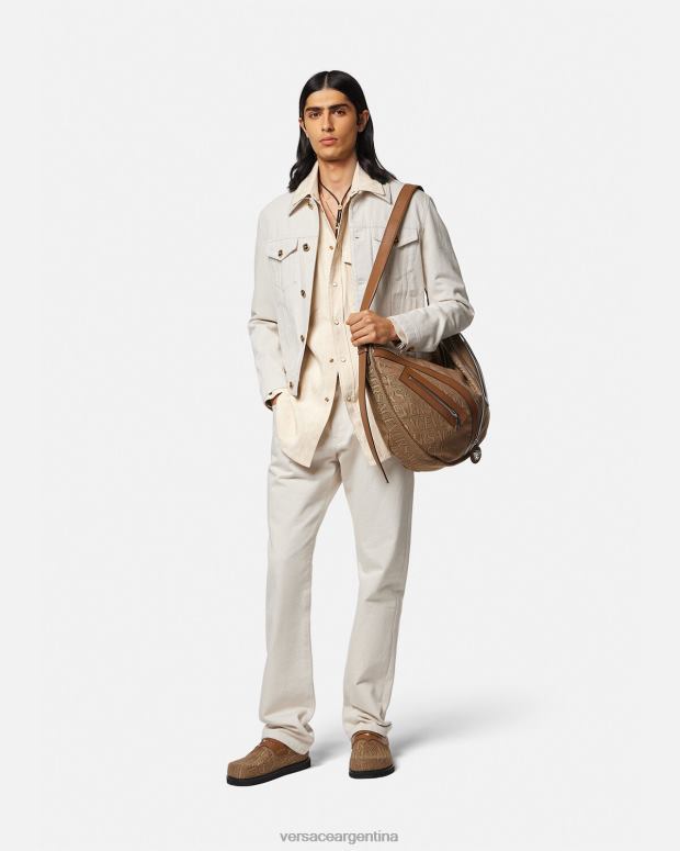 hombres Versace beige camisa de cambray con silueta barroca ropa 4F6041292