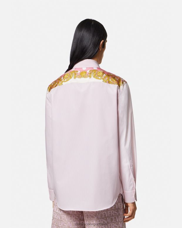 hombres Versace imprimir camisa barroca a rayas con conchas marinas ropa 4F6041294