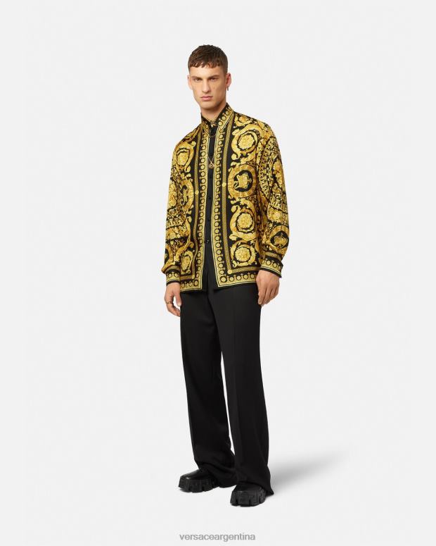 hombres Versace imprimir camisa de seda barroca ropa 4F6041296