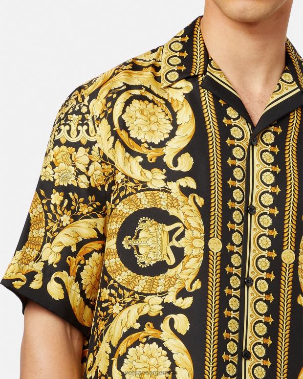 hombres Versace imprimir camisa de seda barroca ropa 4F6041297