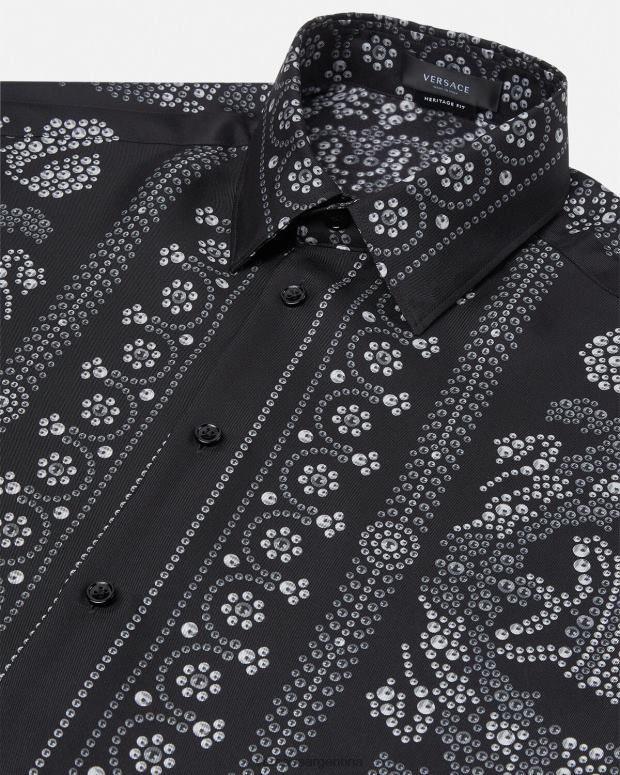 hombres Versace imprimir camisa de seda con silueta barroca ropa 4F6041316